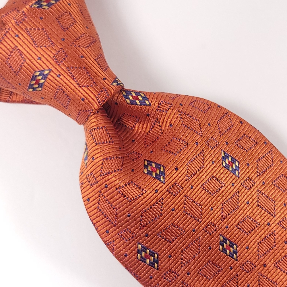 CHELSEA By Robert Talbott Men's Tie, Silk, Handsewn, Orange & Blue, Geometric.